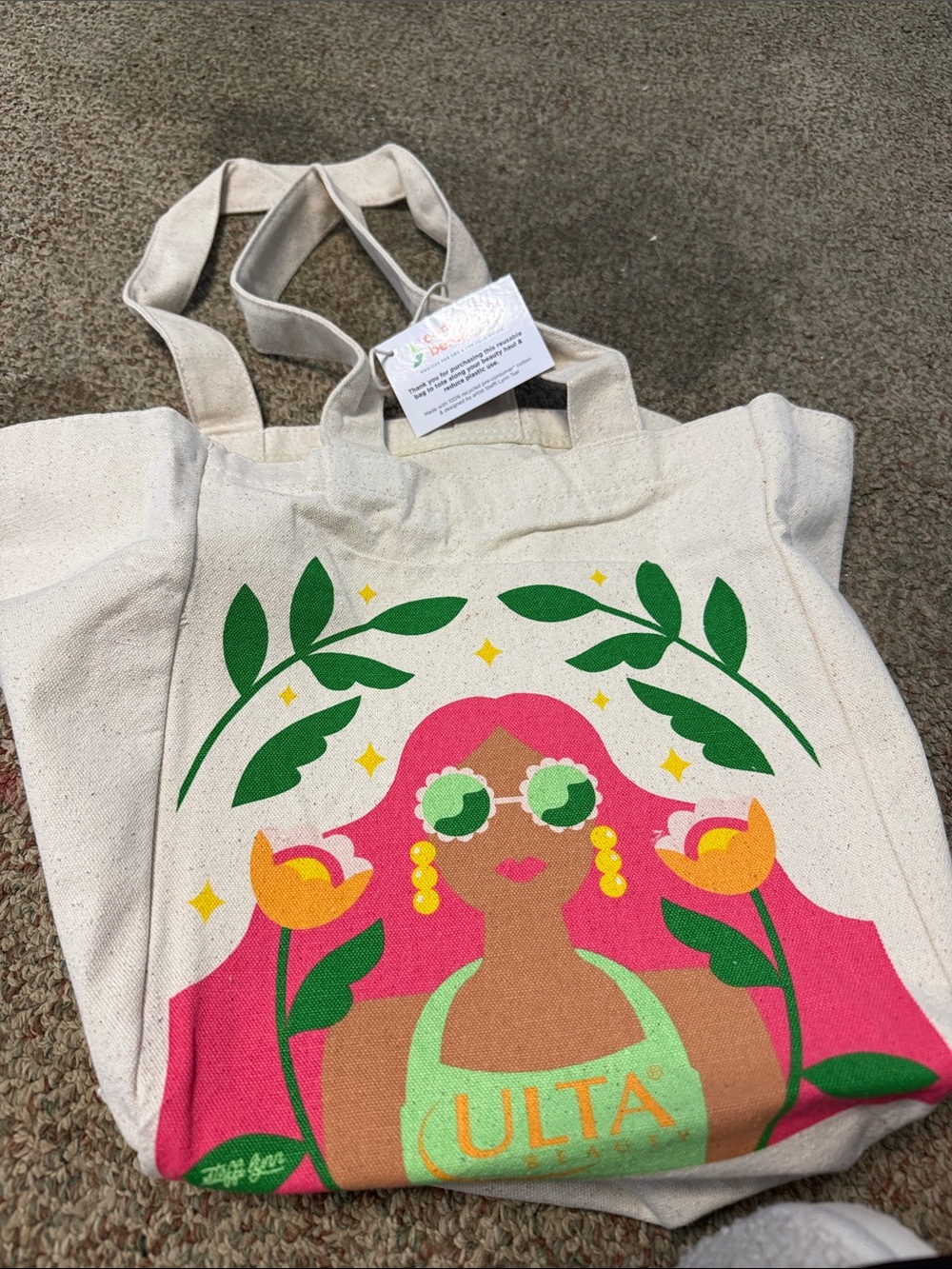 ULTA Pink Floral Canvas Tote Bag